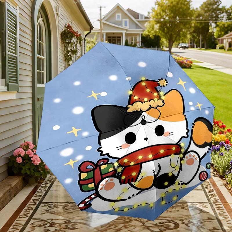 Christmas Hello Kitty Light-Up Umbrella - Automatic Opening & Closing, Outdoor Protection, Travel Accessory, Lightweight and Durable 058