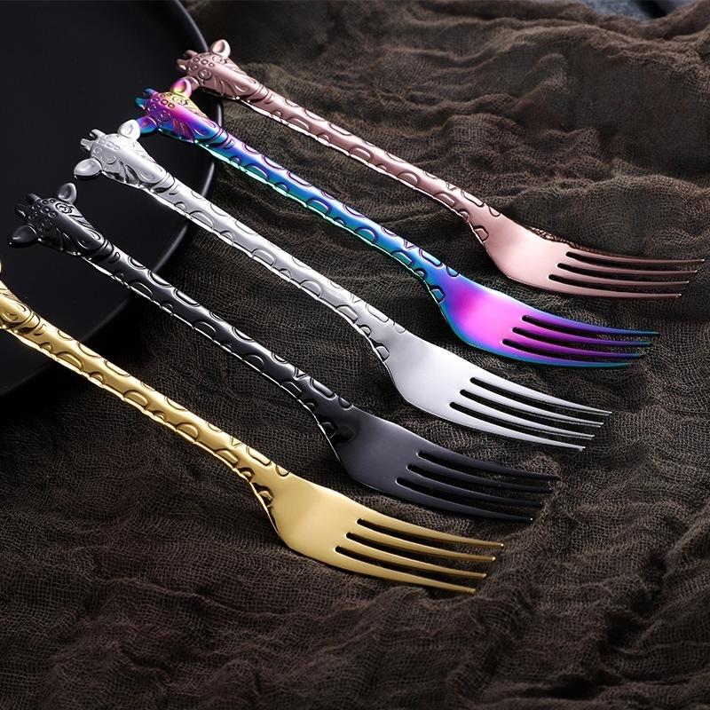1PC Stainless Steel Coffee Spoon Cartoon Giraffe Shaped Spoon Animal Cake Dessert Fork Spoon Coffee Spoon
