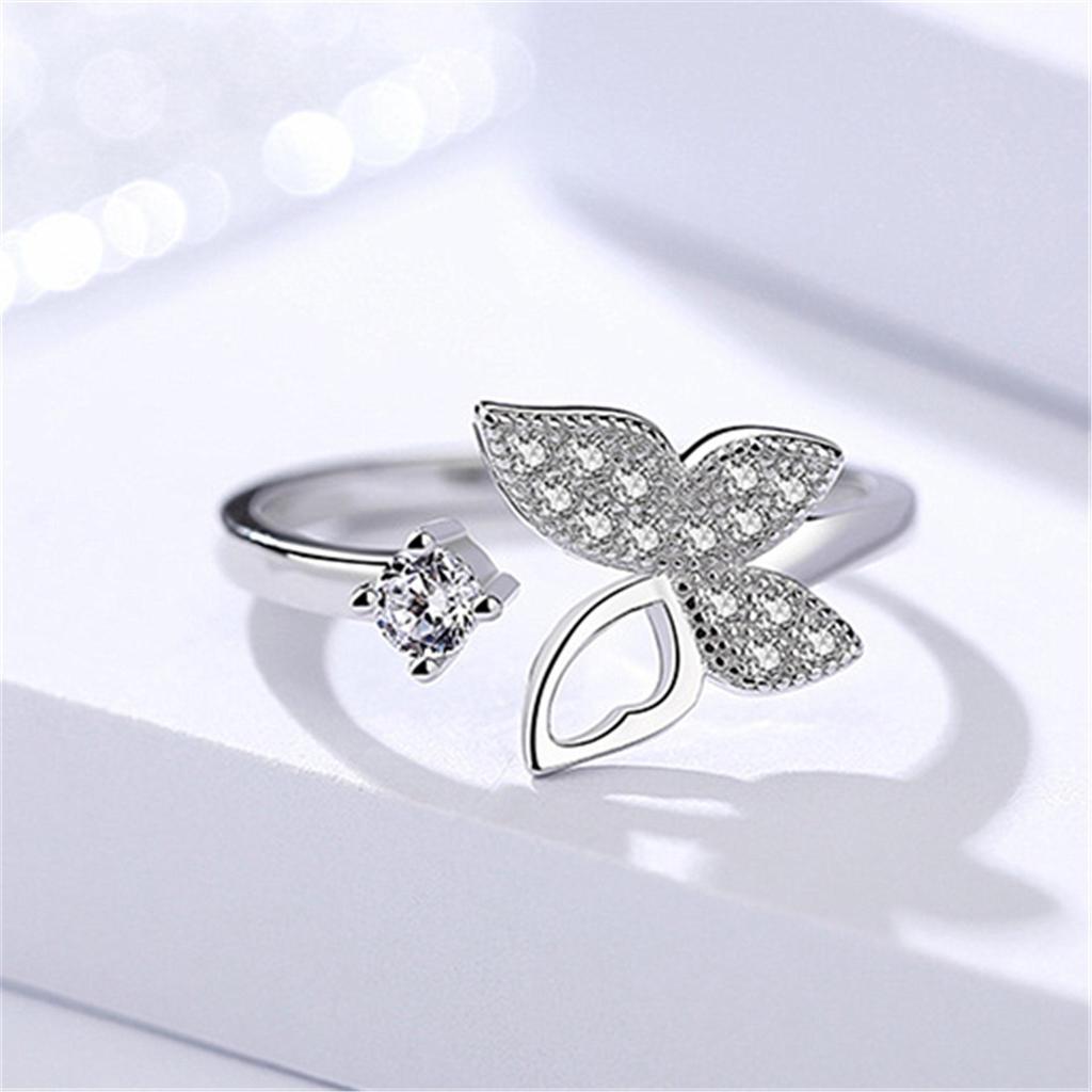 Korean 925 Sterling Silver Butterfly Zircon Ring for Women: Elegant, Simple, Open Design