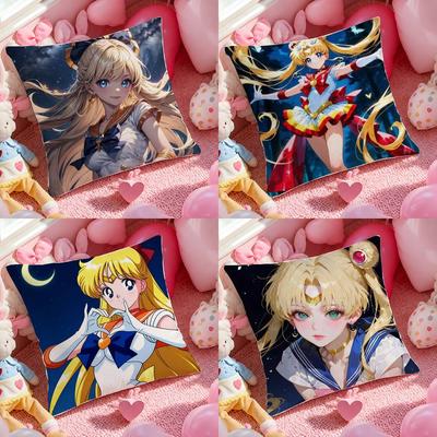 Sailor Moon Usagi Tsukino Anime Plush Pillow Cover Soft Short Plush Cushion Cover For Sofa Bedroom Home Decor Gift Decoration
