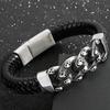 Punk 316L Stainless Steel Skull Bracelet for Men Vintage Men's Braided Leather Rope Chain Wrap Bracelets Massive Male Jewelry
