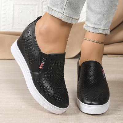 Zapatos de plataforma con alza interior, Zapatos blancos de estudiante de un solo pedal, Zapatos huecos individuales para mujer