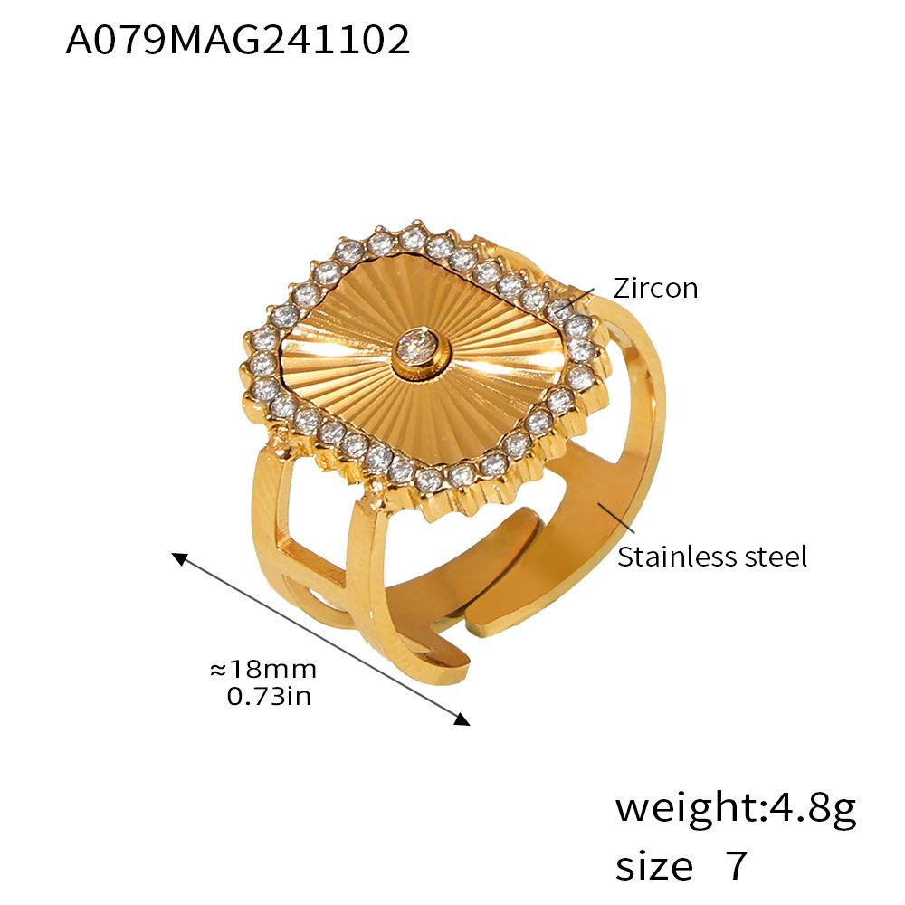 Qiong Yao Adjustable Stainless Steel Ring with Engraved Zirconia Size 7