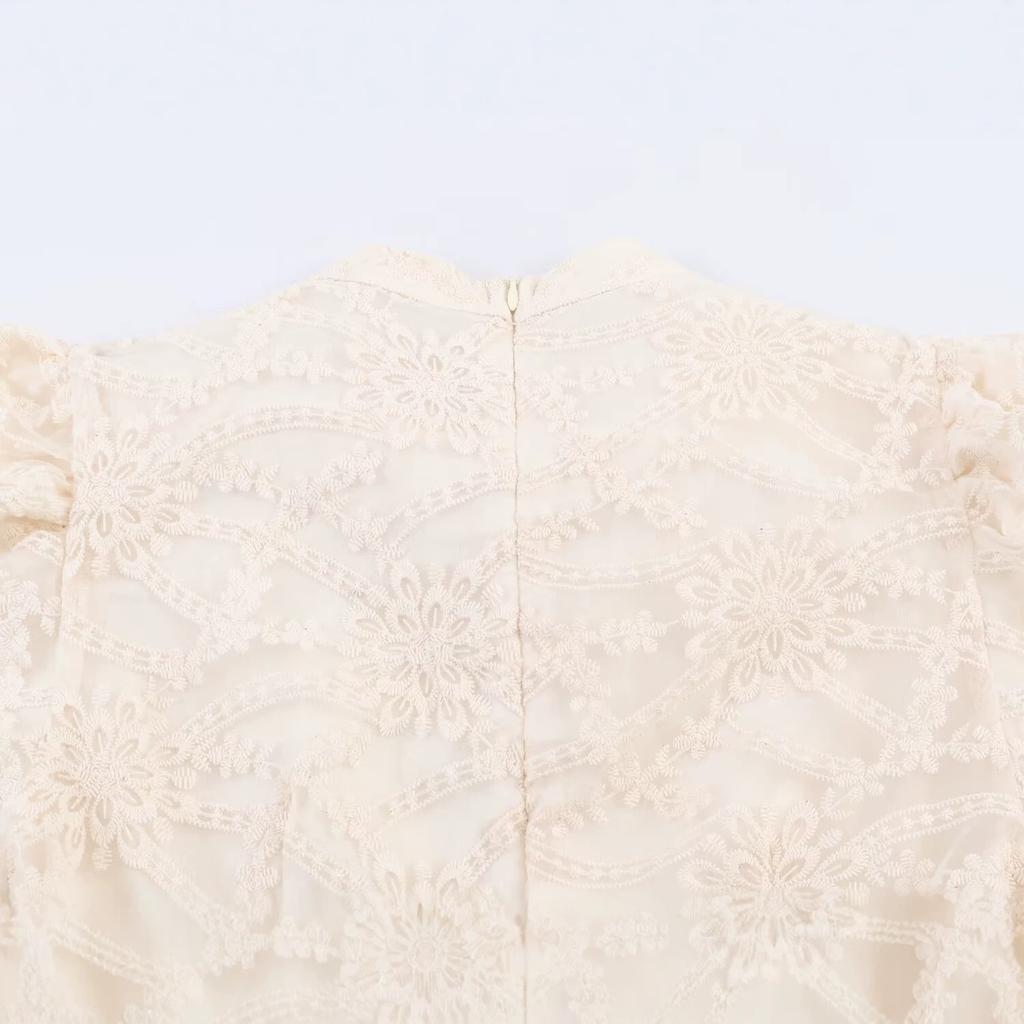Summer new French retro crew neck elegant temperament lace waist thin dress