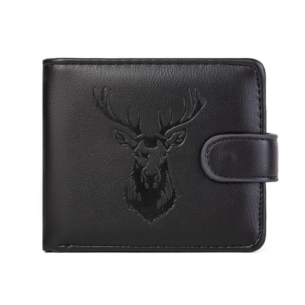 New men's leather wallet multi-card position horizontal wallet durable two-fold snap-button short change bag