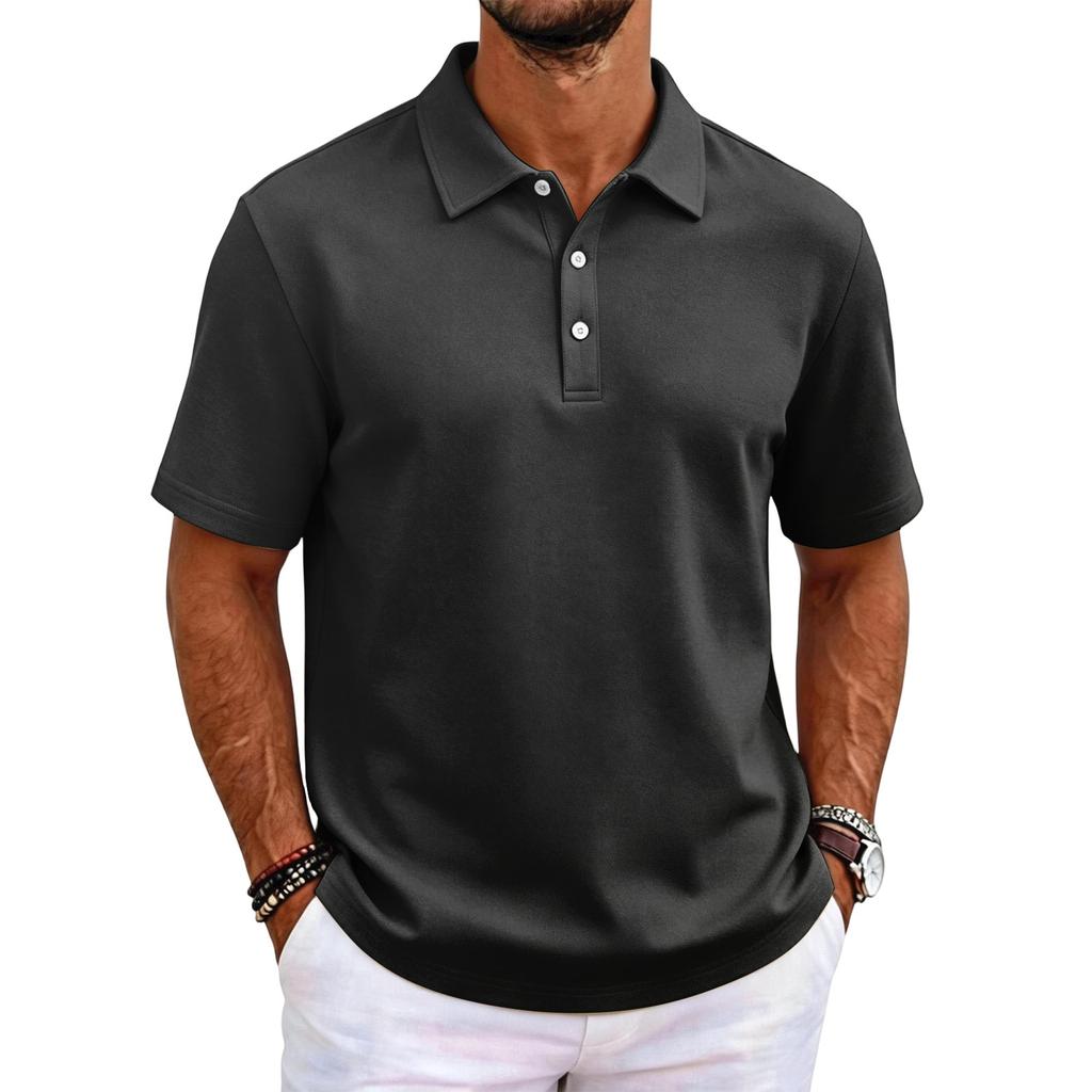 Polo tinta unita classica vestibilità slim manica corta top con colletto casual da lavoro abbottonatura tessuto confortevole per uomo e donna
