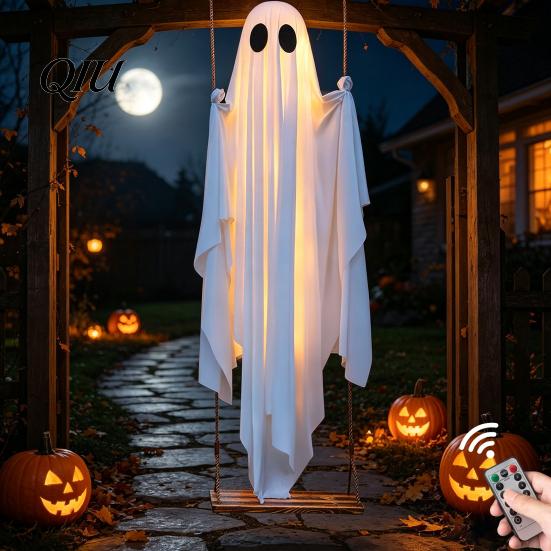 Patio Tree Decorations Halloween Hanging Swing Ghost Decoration, Light Up Large Spooky Creepy Outdoor Figures On A for Outside Garden Yard Porch Decor