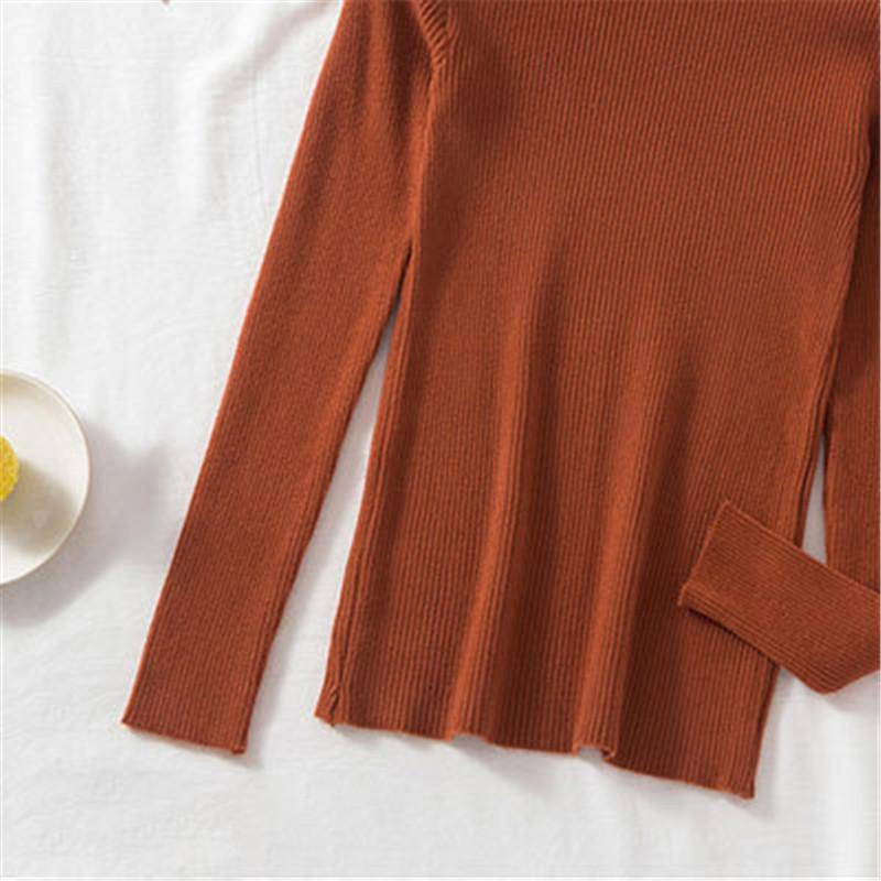 Frühling Herbst Slim Fit Gestrickte Pullover Frauen Lange Ärmeln Geraffte Stricken Tops Halb Hohen Kragen Stricken Pullover