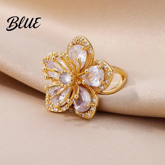Intricate Flower Design Ring Women Shiny Cubic Zirconia Shape Finger