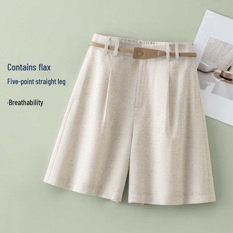 IHIMI Women s High-Waisted Relaxed Straight-Leg Linen-Blend Shorts XL