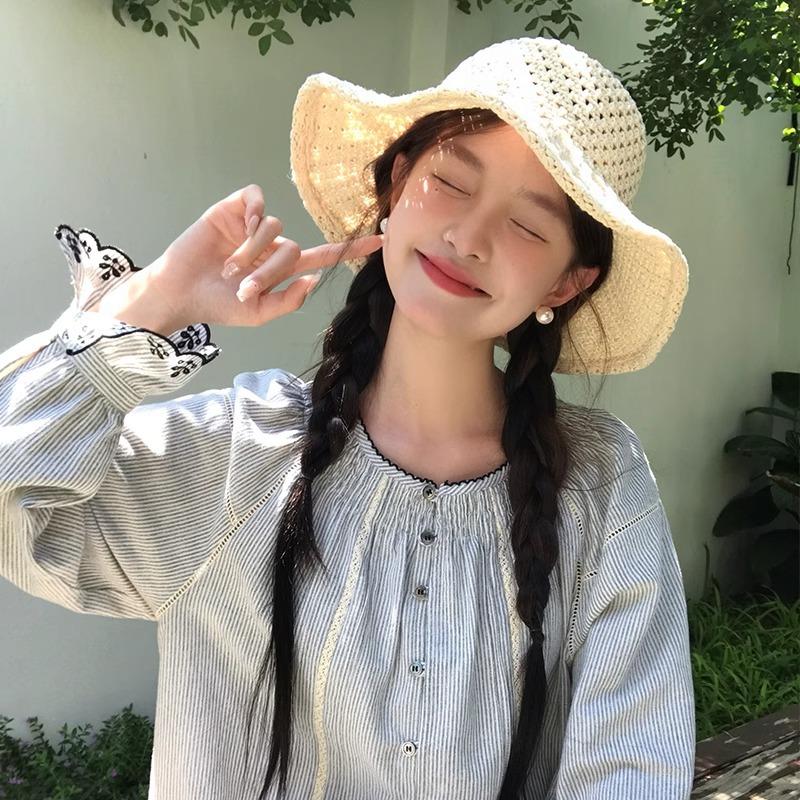 New Straw Hat Women Summer Beach Sun Hat with Wide Brim Hollow Knit Sun Hat UV Protection Foldable Travel Cap
