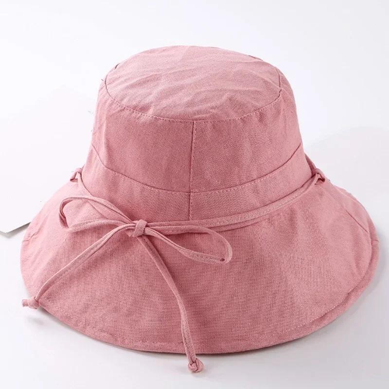

Women Solid Color Fashion Summer New Beach Sunshade Bow Hats Bucket Sun Caps Accessories Creative Gifts Head Decoration pink