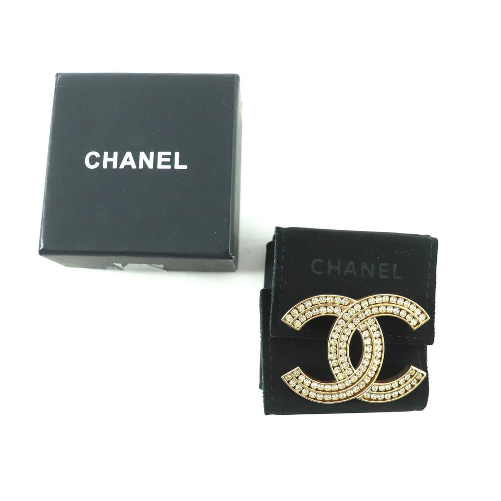 Excellent CHANEL Brooch COCO Mark rhinestone gold Women A21C Used