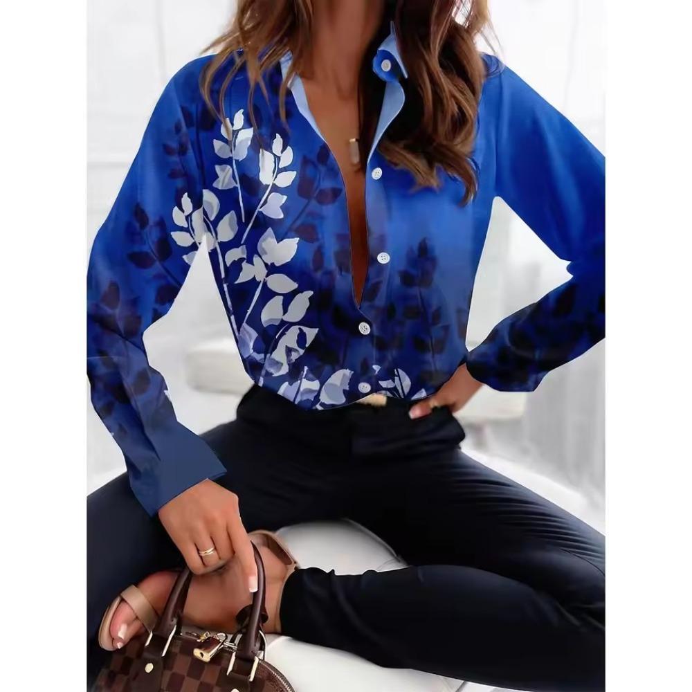 Women's  Fashion Geometric Buttons Blouse Lapel Neck Blouse Womens Long Sleeve Shirts Womens Clothing Female Clothing