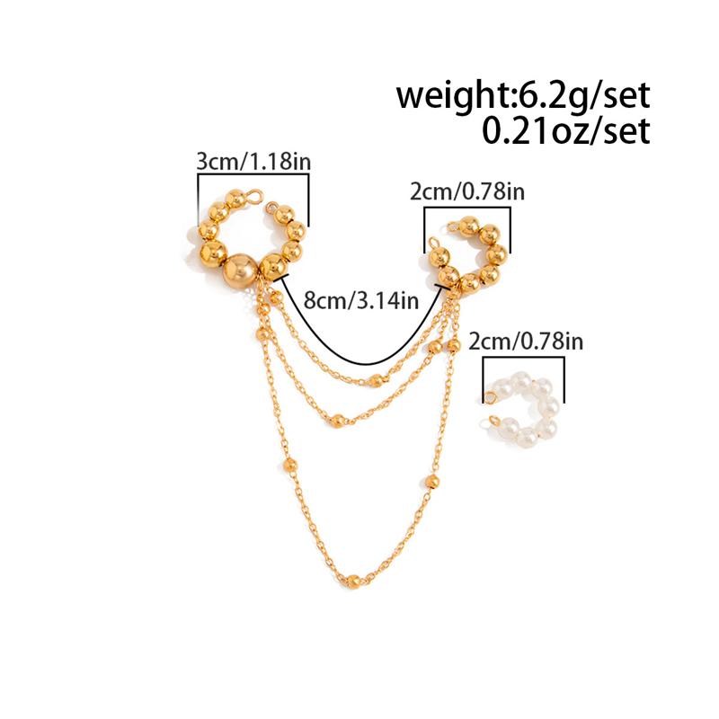 2026 New Imitation Pearl Tassel Beaded Chain Tassel Ear Cuff for Women Fashion Ear Clip Earrings Versatile Non Piercing Jewelry