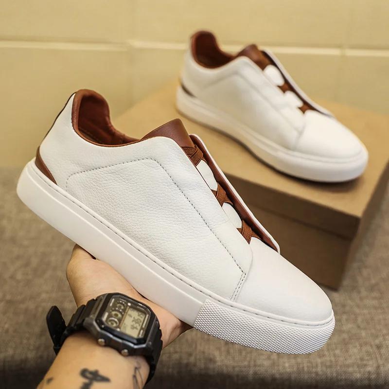 Men Casual Shoes genuine leather Spring autumn Flats Shoes Man Trendy Shoes black white Fashion Designer Sneakers men flats