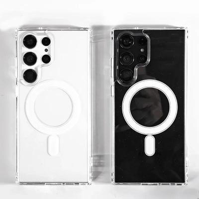 Magnetický obal pro MagSafe kryt pro Samsung Galaxy S24 S23 S21 S20 Plus S22 Ultra Průhledný tenký nárazuvzdorný průhledný kryt Fundas