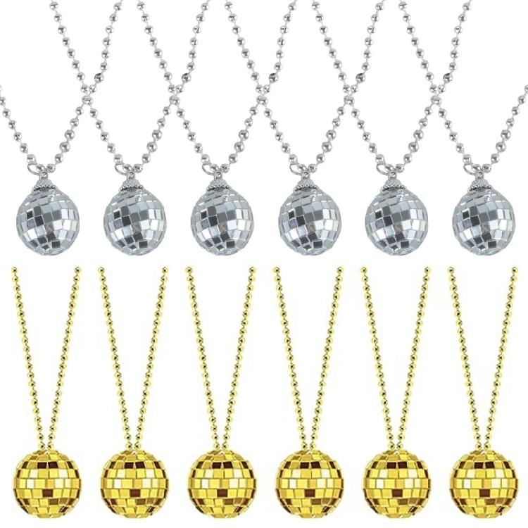 Trendy Mirror Disco Ball Charm Necklace Fashionable Bead Chain Neckwear 70s Gift