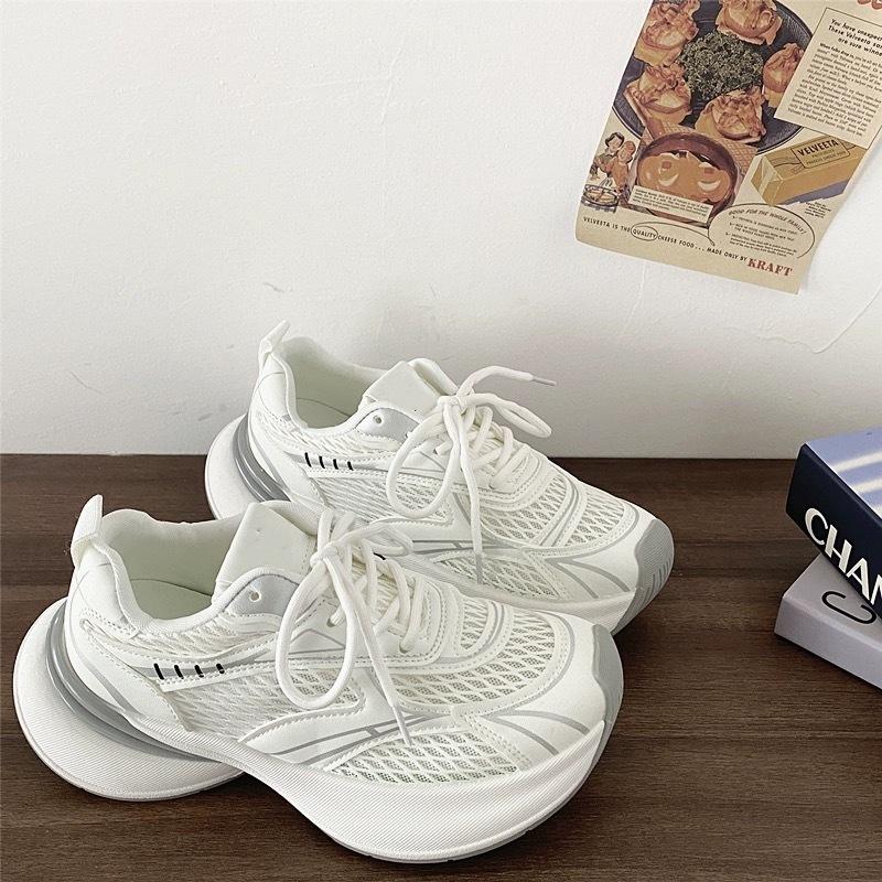 

Сетчатые кроссовки-папа женские 2025 новая весна и осень тонкие дышащие универсальные на толстой подошве повседневные беговые спортивные туфли 40 белый
