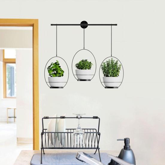1 Set Hängende Blumentöpfe Wandmontierter Pflanzenhaken Hängepflanzer-Set Enthält Metallstange 3 Pflanzer Und Seile