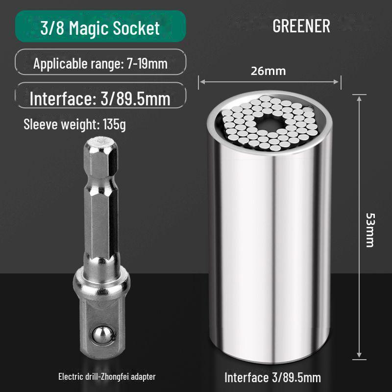 

Многофункциональная универсальная головка торцевого ключа Green Forest 7-19 (3/8) + Extension rod чёрный