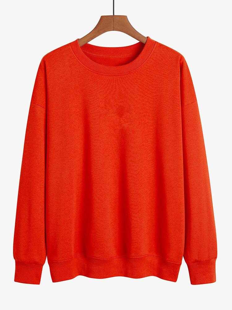 Women's 2023 Autumn/Winter Loose Fit Plus Velvet Round Neck Solid Color Hoodie