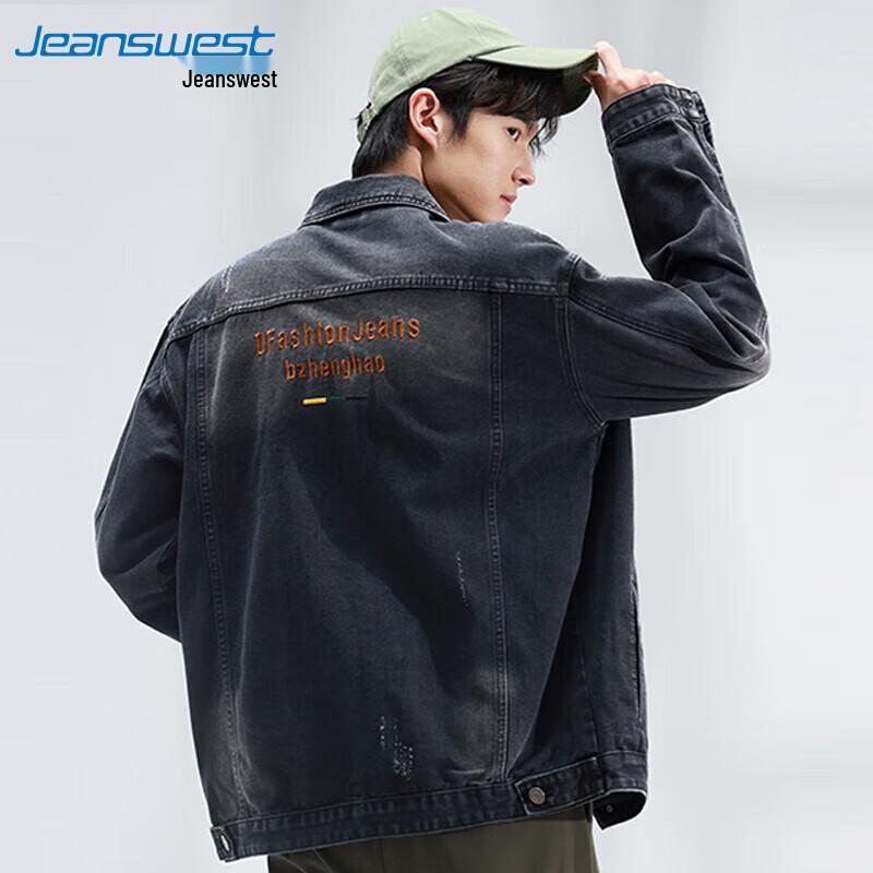 JEANSWEST 2025 Autumn Men's Embroidered Breathable Versatile Denim Jacket