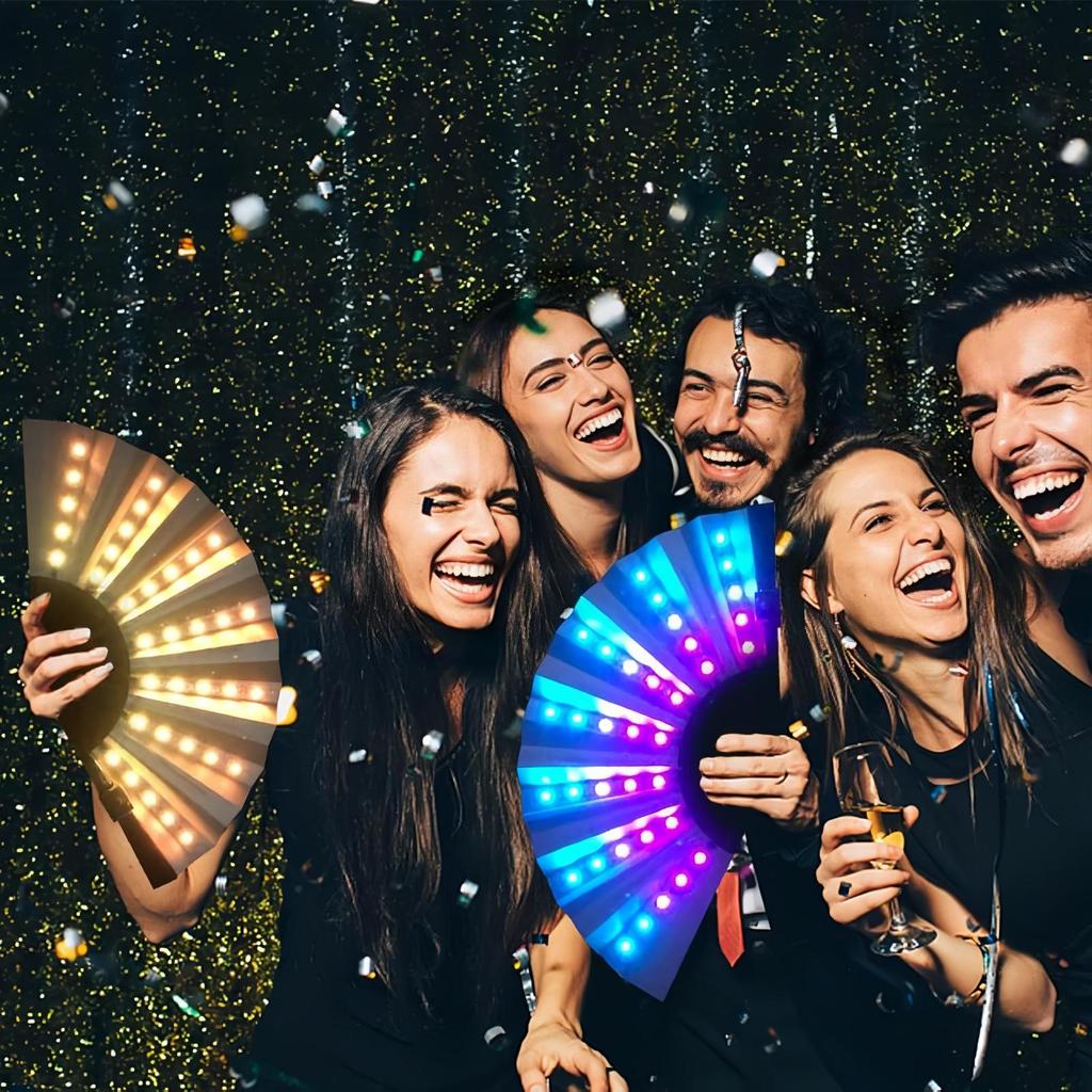 Iridescent LED RGB Folding Fan with Remote & USB Charging - 7 Colors