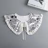 Sophisticated Sparkling Sequins Cape False Collar Elegant Pleated Ruffled Layering Shawl Clothing Accessory for Dress