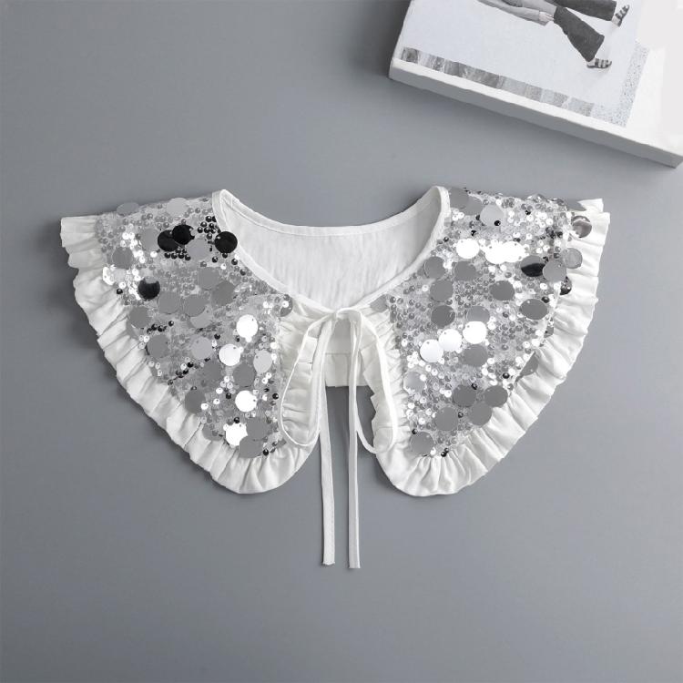 Sophisticated Sparkling Sequins Cape False Collar Elegant Pleated Ruffled Layering Shawl Clothing Accessory for Dress