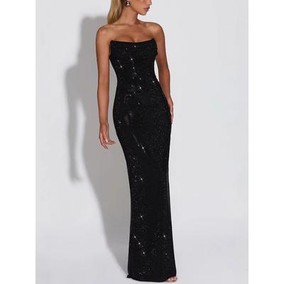 Women's Celebrity Slim-Fit Sleeveless Sequin Long Evening Dress Dress