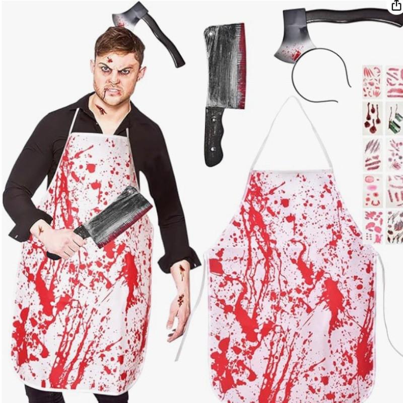 Horror Halloween Bloody Apron Costume Set Adult Cosplay Role Play Scary Butcher Outfit With Stained Design