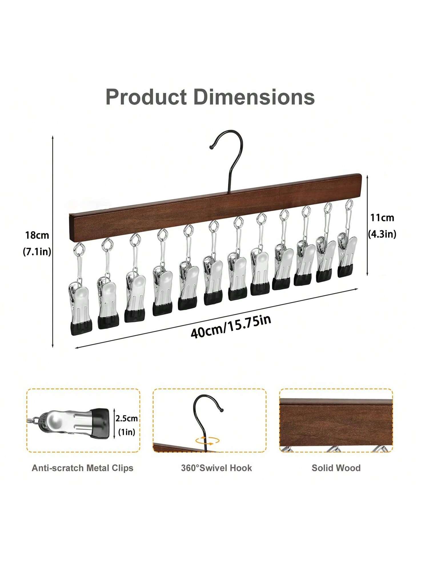 

1 12clip wooden hat hanger, household storage rack for underwear, tie, shirt, scarf, belt etc, bathroom, bedroom, wardrobe