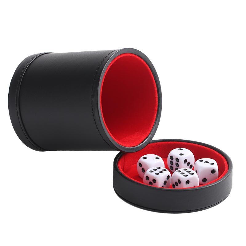 

New PU Leather Dice Cup Set with Velvet Lining, Lid, and Paper Box Packaging