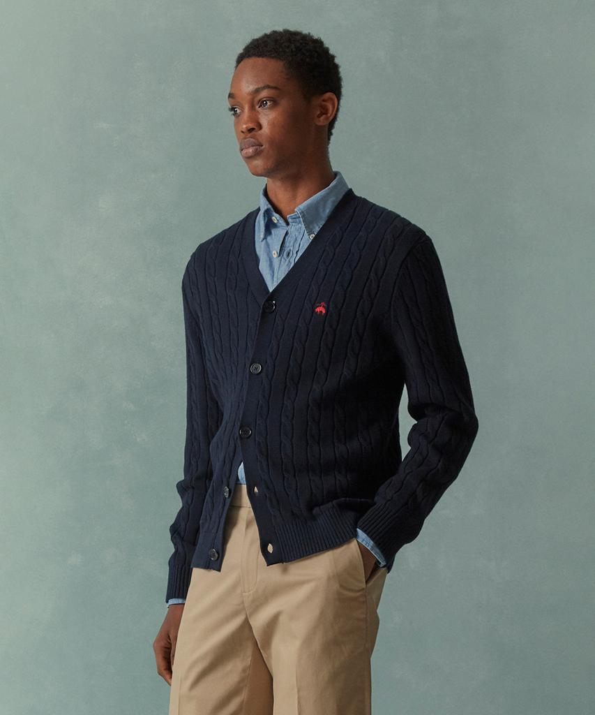 Brooks Brothers Cotton Cable Cardigan (Dark Navy) (Bbwcmbg101)