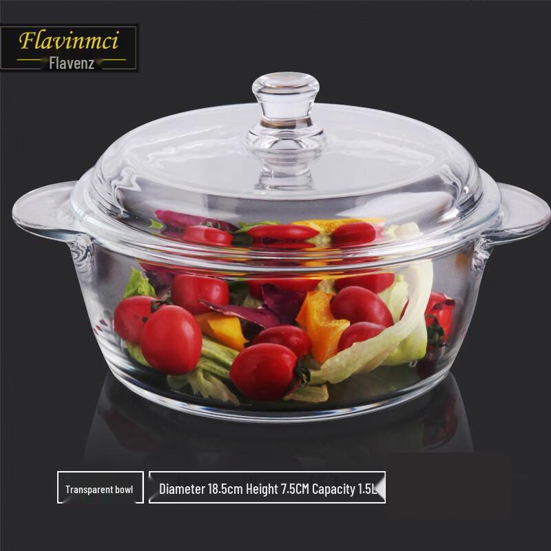 

Flavinmci Heat-Resistant Glass Salad Bowl with Tempered Handle