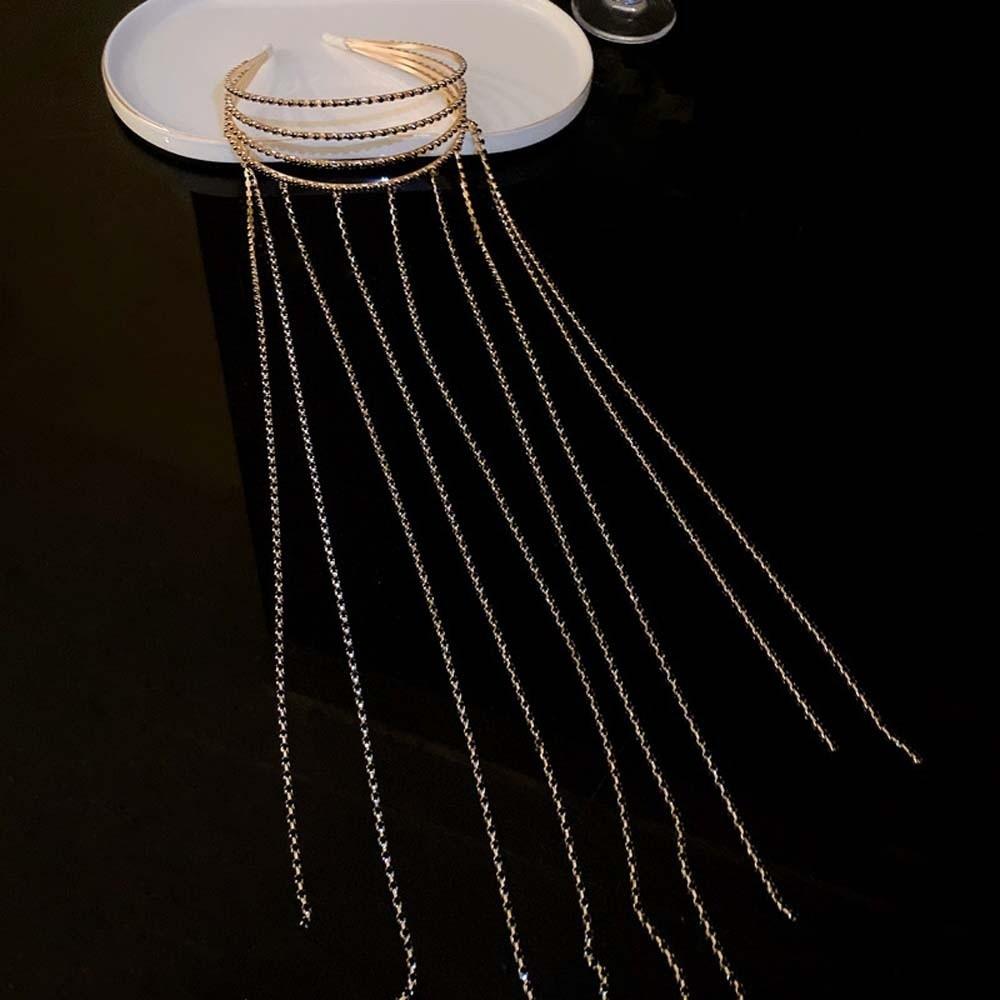 Elegant 4 In 1 Hair Bands with Tassels Shiny Women Hair Hoop Rhinestone Tassel Headband  Party