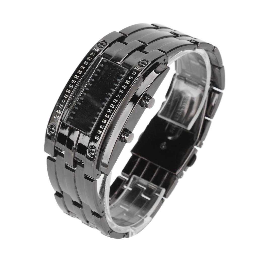 LED Watch Unique Binary Time Mode Display Convex Arc Structure Waterproof LED Wrist Watch