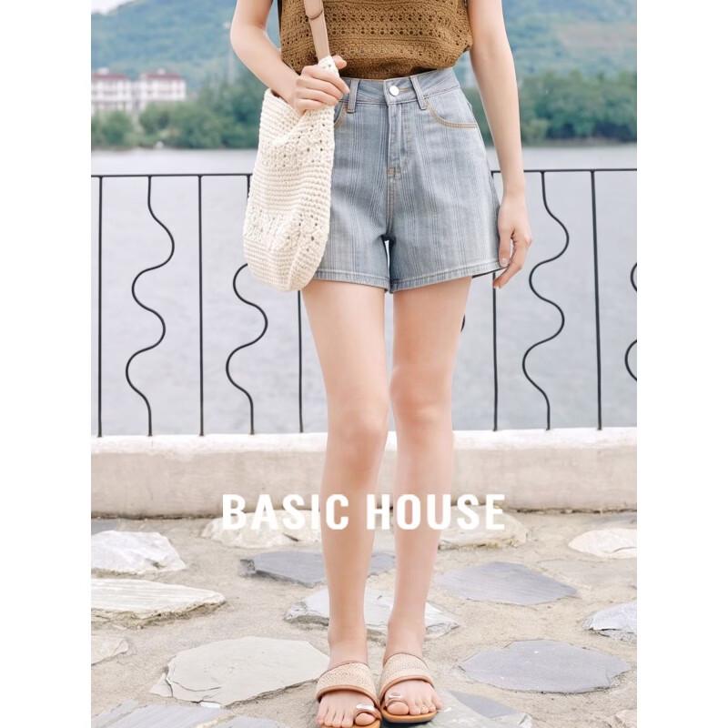Basic House Women s Retro Loose Wide-Leg Denim Shorts S