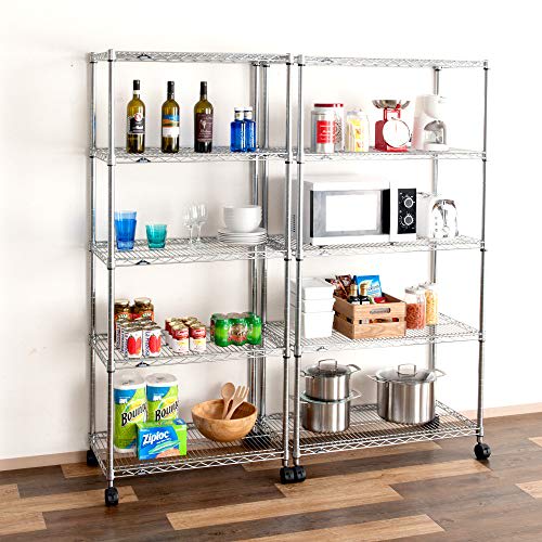 Doshisha Luminous Regular Steel Rack, 90cm Wide, 5 Shelves, Gap Storage, Rust-Resistant, Commercial Grade, 250kg Load Capacity (Per Shelf), Casters, W
