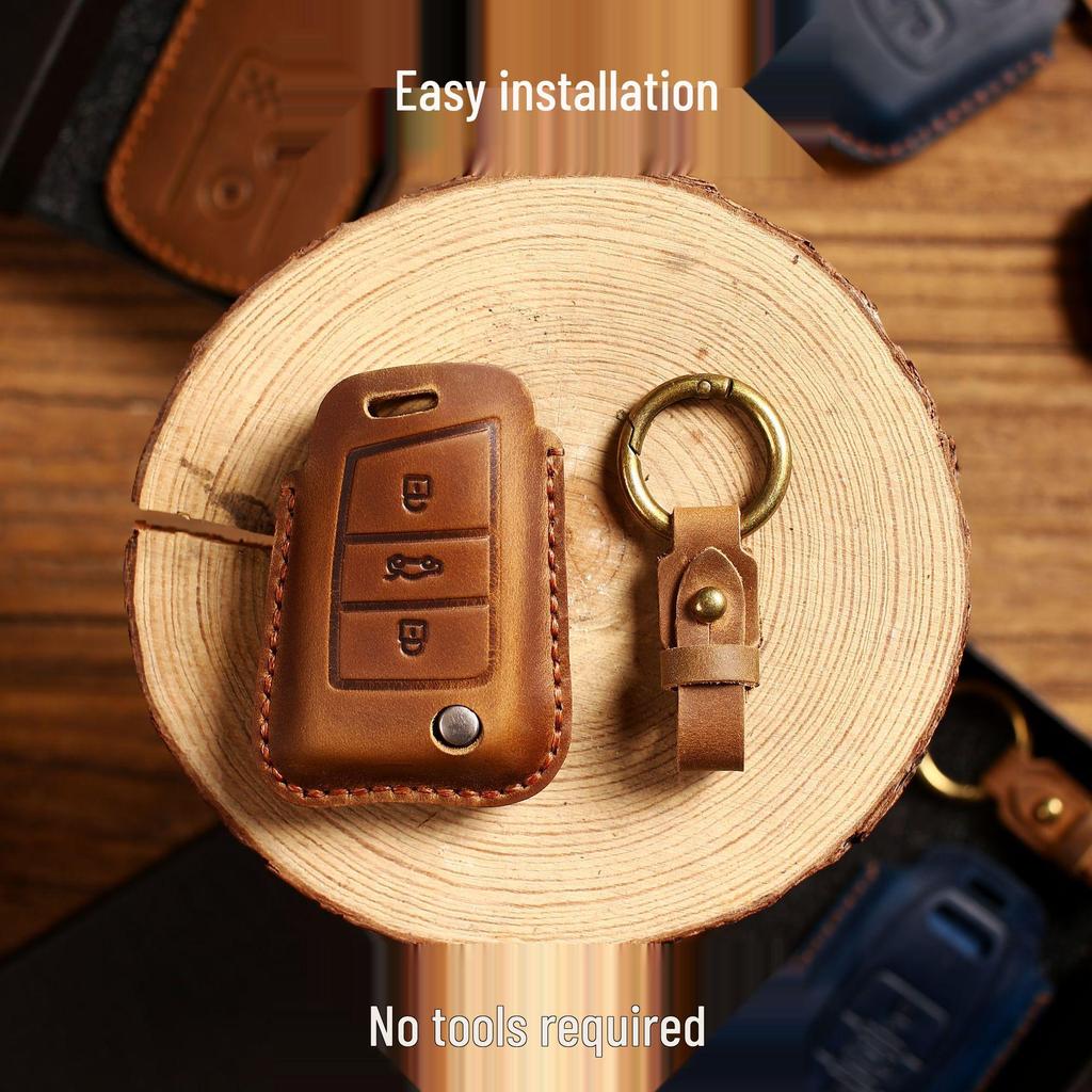 Volkswagen Key Case: Genuine Leather for New Passat/Magotan - Protective Shell with Buckle