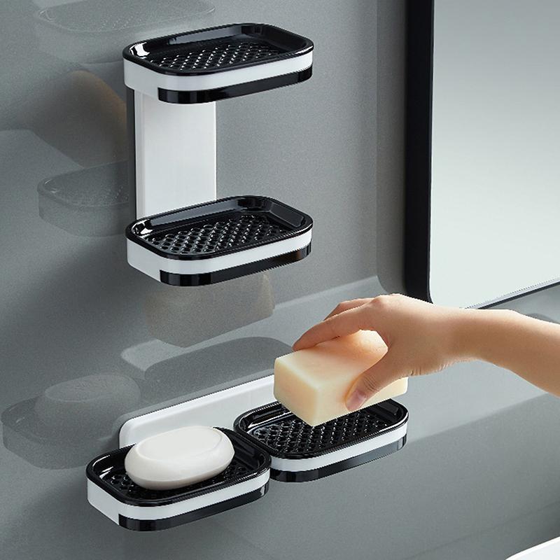 No Need For Perforated Wall Mounted Double Layer StorageDouble Layer DrainageHousehold Bathroom Storage Rack Soap Rack
