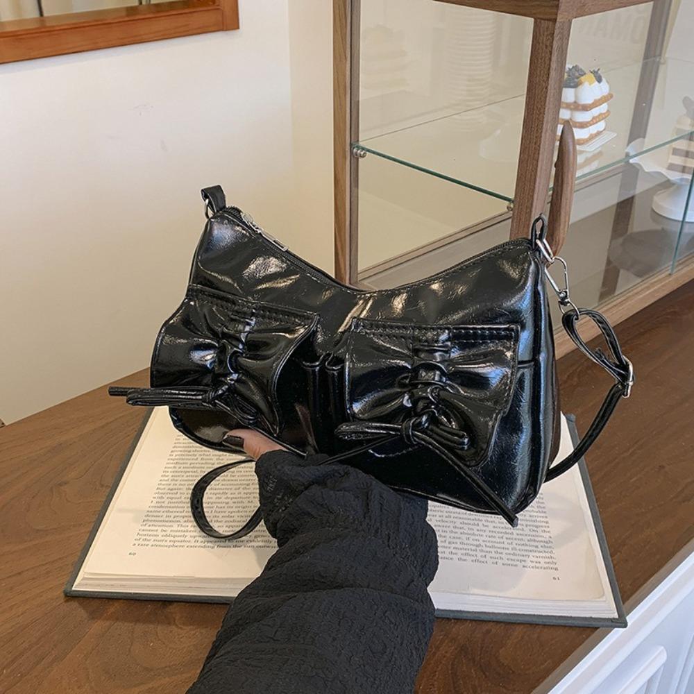 Pleated Y2k Shoulder Bag Korean Style Pu Dumpling Bag Portable Bowknot Crossbody Bag Travel