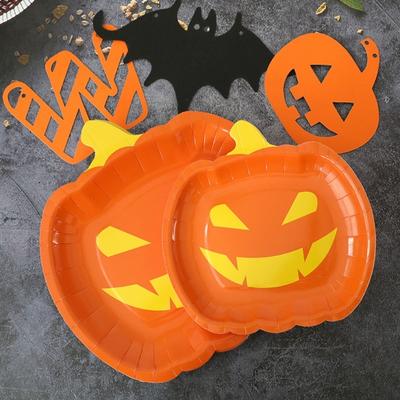 Yousheng 10Pcs Halloween Pumpkin Paper Plates Festive Tableware Halloween Thanksgiving Oil Resistant Dinner Plates for Harvest Parties