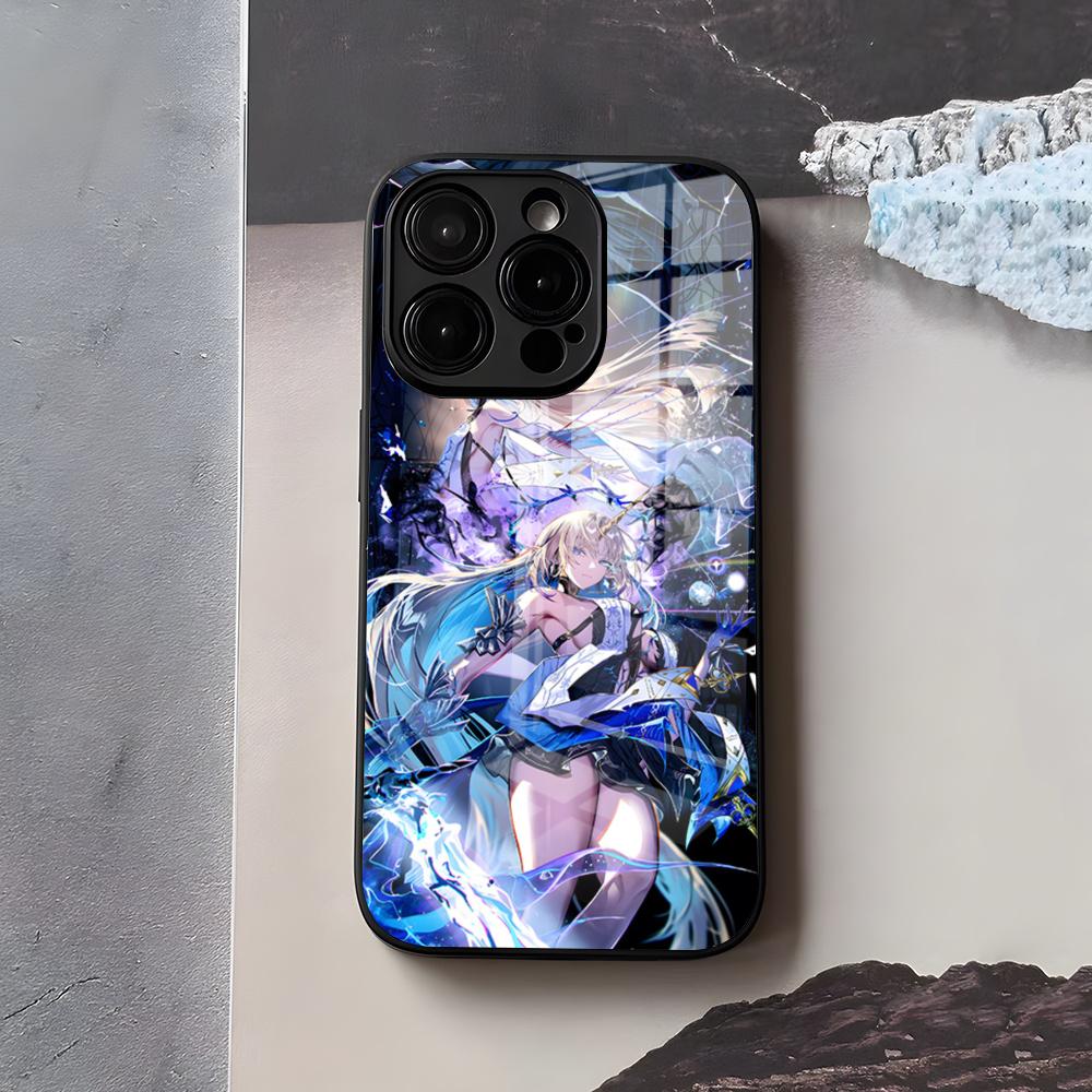 Süße Cartethyia Wuthering Waves Handyhülle Für IPhone 17 Air 16 E Pro Max 15 14 13 Mini 12 Pro 11 Max Plus Schwarze Glasabdeckung