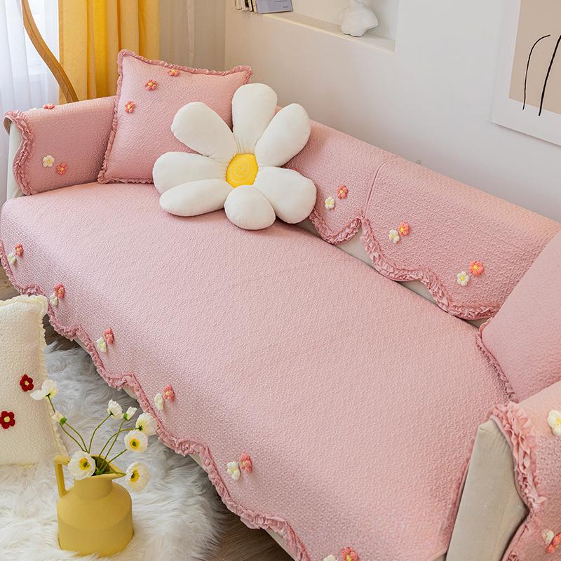 Korean Pastoral Style Pure Cotton Sofa Cushion Four Seasons Universal Non-Slip Breathable Living Room Sofa Cover Cover Cloth