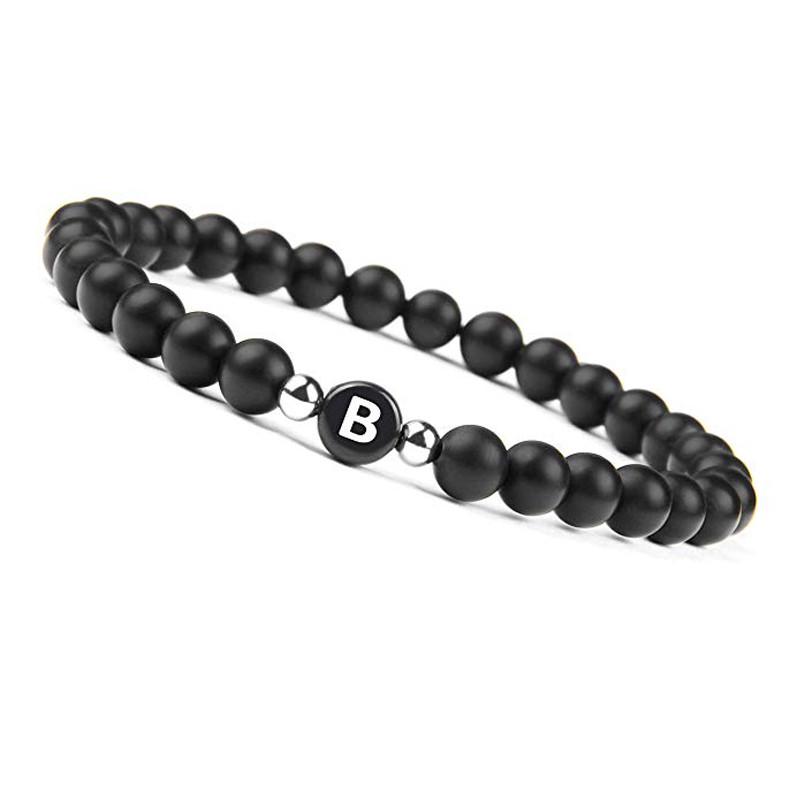 

Эластичный браслет из бусин чёрного агата с буквой английского алфавита на выбор Унисекс B