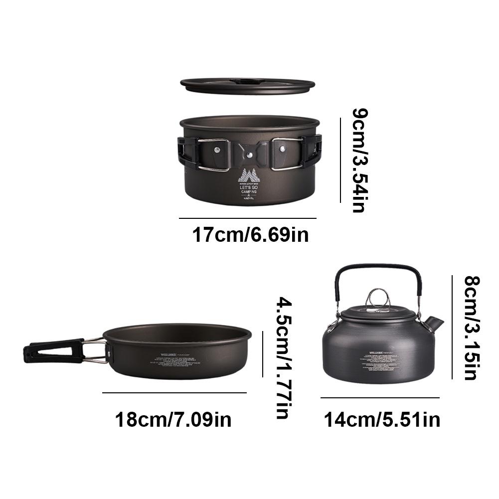 3Pcs/Set Camping Cookware Set Aluminum Alloy Tableware Pot Pan Set Lightweight Cookware Kit for Outdoor Fishing Camping