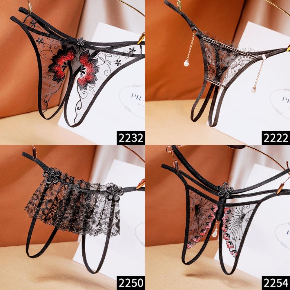 [Free Shipping] 2/4 Independent Packs, Black Sexy Seduction Underwear, Women's Fun Open File, Hot Perspective T-pants