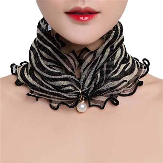 Scarf Painting Print Imitation Pearl Durable Ruffle Edge Lady Headscarf for Banquet